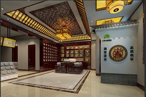 隆林古朴典雅的中式茶叶店大堂设计效果图